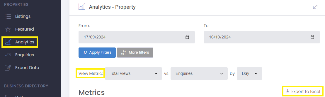 How to export analytics using the Control Panel