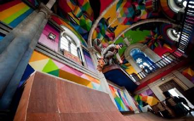 Disused church becomes rainbow-coloured indoor skatepark