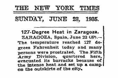 Heatwave to hit Spain...exactly 84 years after 53ºC inferno in Zaragoza