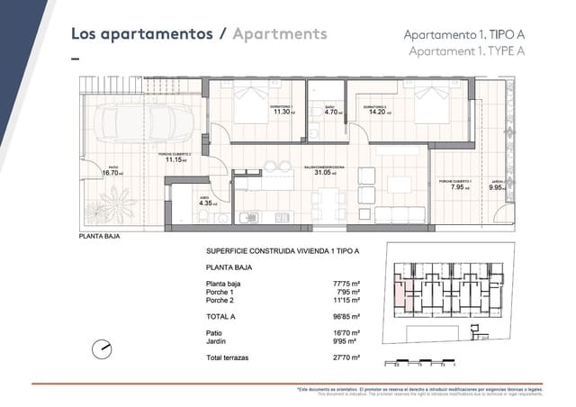 2 sypialnia Bungalow na sprzedaż w Pilar de la Horadada ciudad, Pilar de la Horadada z basenem garażem - 269 900 € (Ref: 9216203)