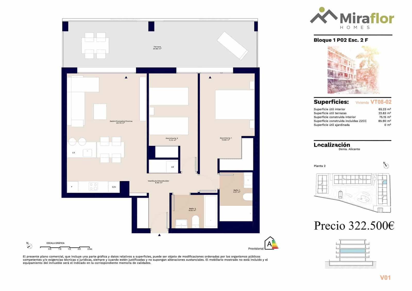 Apartamento de 2 habitaciones en Dénia en venta con piscina - 322.500 € (Ref: 7490879)