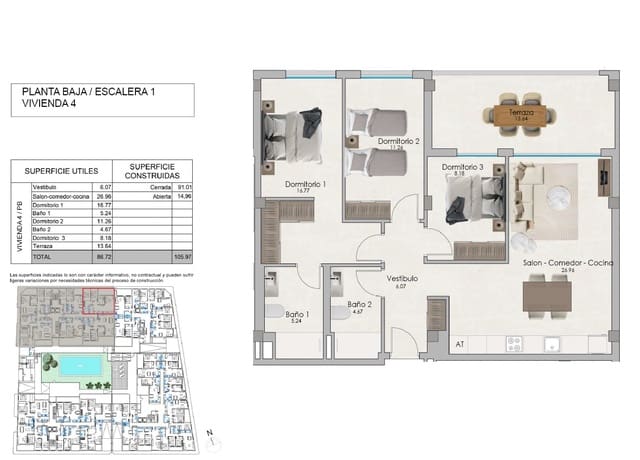 2 Zimmer Apartment zu verkaufen in Santa Pola mit Pool - 240.000 € (Ref: 8459486)