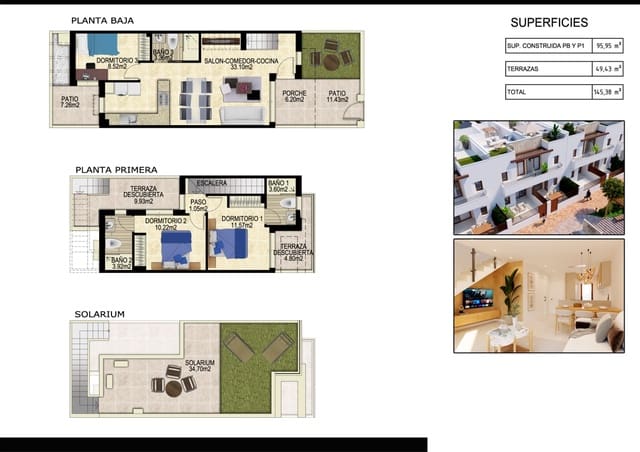 3 chambre Villa/Maison Mitoyenne à vendre à Vistabella, Orihuela avec piscine - 299 000 € (Ref: 8942586)