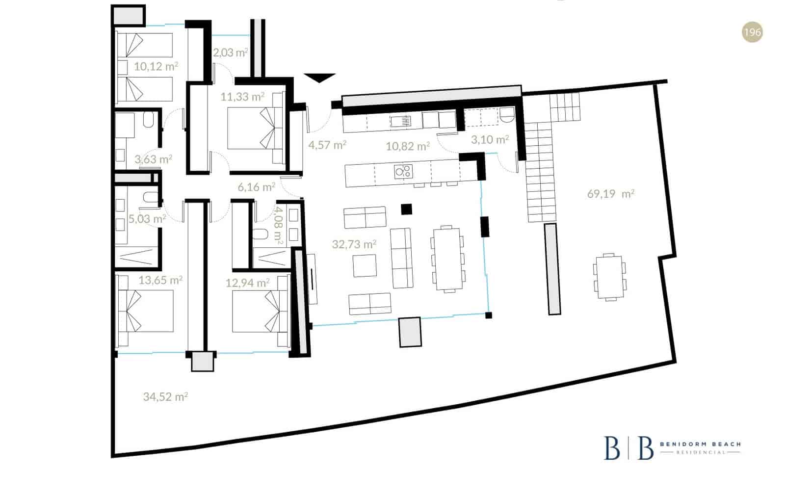 4 quarto Penthouse para venda em Benidorm com piscina garagem - 1 690 000 € (Ref: 9583112)