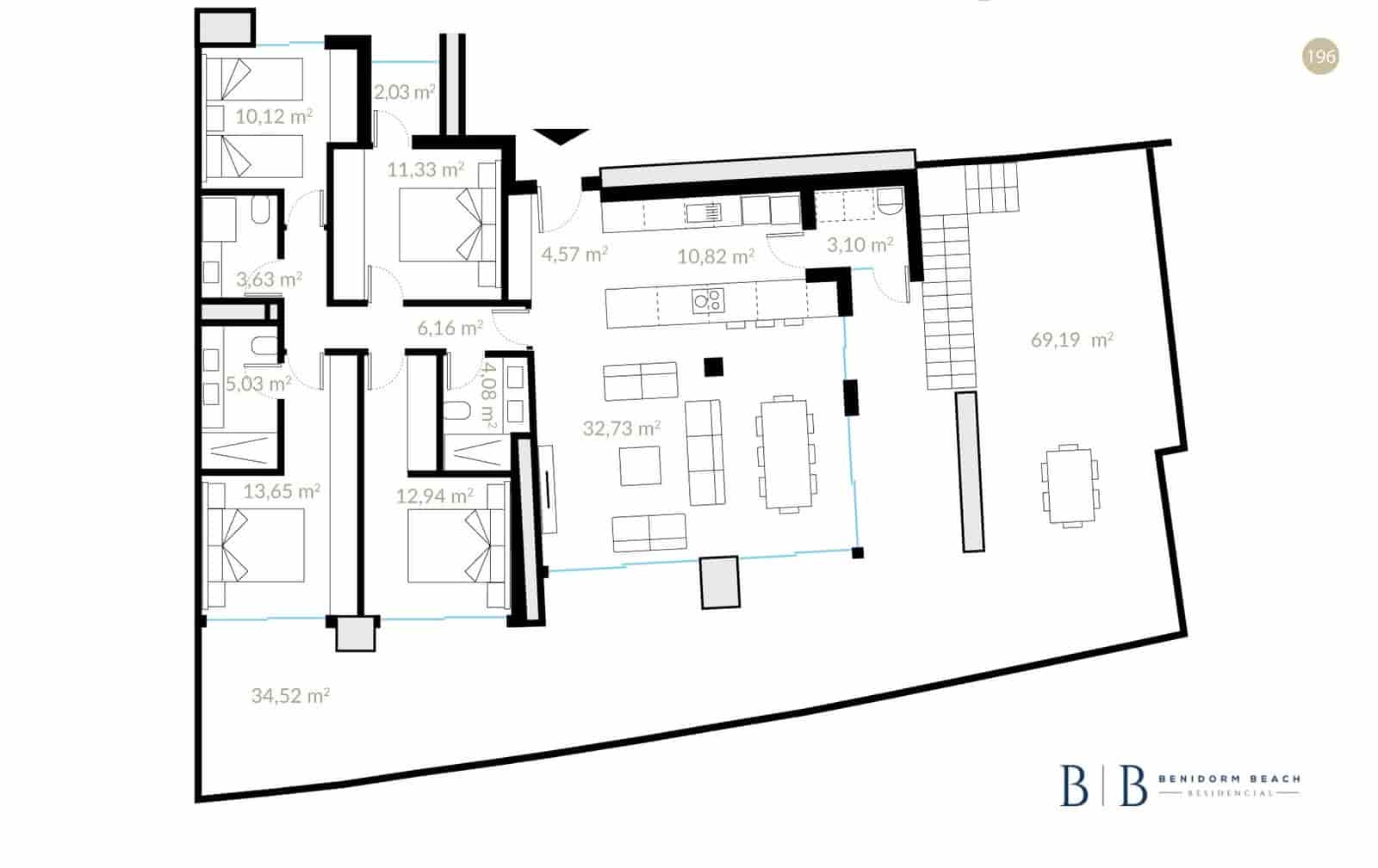4 soverom Penthouse til salgs i Benidorm med svømmebasseng garasje - € 1 600 000 (Ref: 9583112)