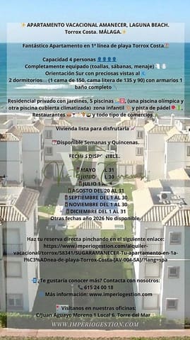 Apartamento de 2 habitaciones en Laguna Beach, Torrox en alquiler vacacional con piscina garaje - 462 € (Ref: 8942270)