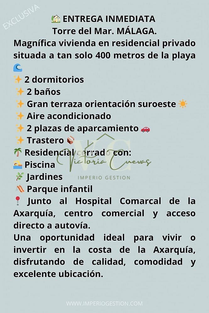 2 bedroom Apartment for sale in Torre del Mar with pool - € 365,000 (Ref: 9858285)