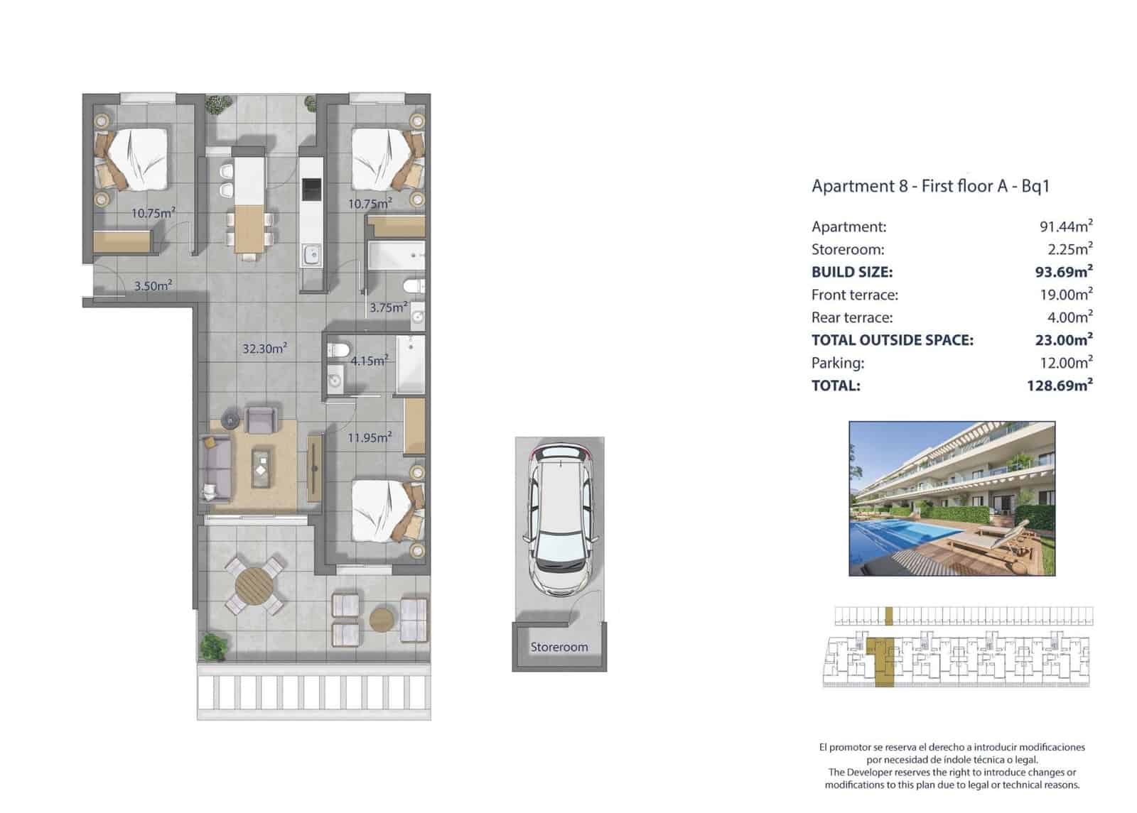 3 bedroom Apartment for sale in Los Narejos with pool garage - € 359,000 (Ref: 10016912)