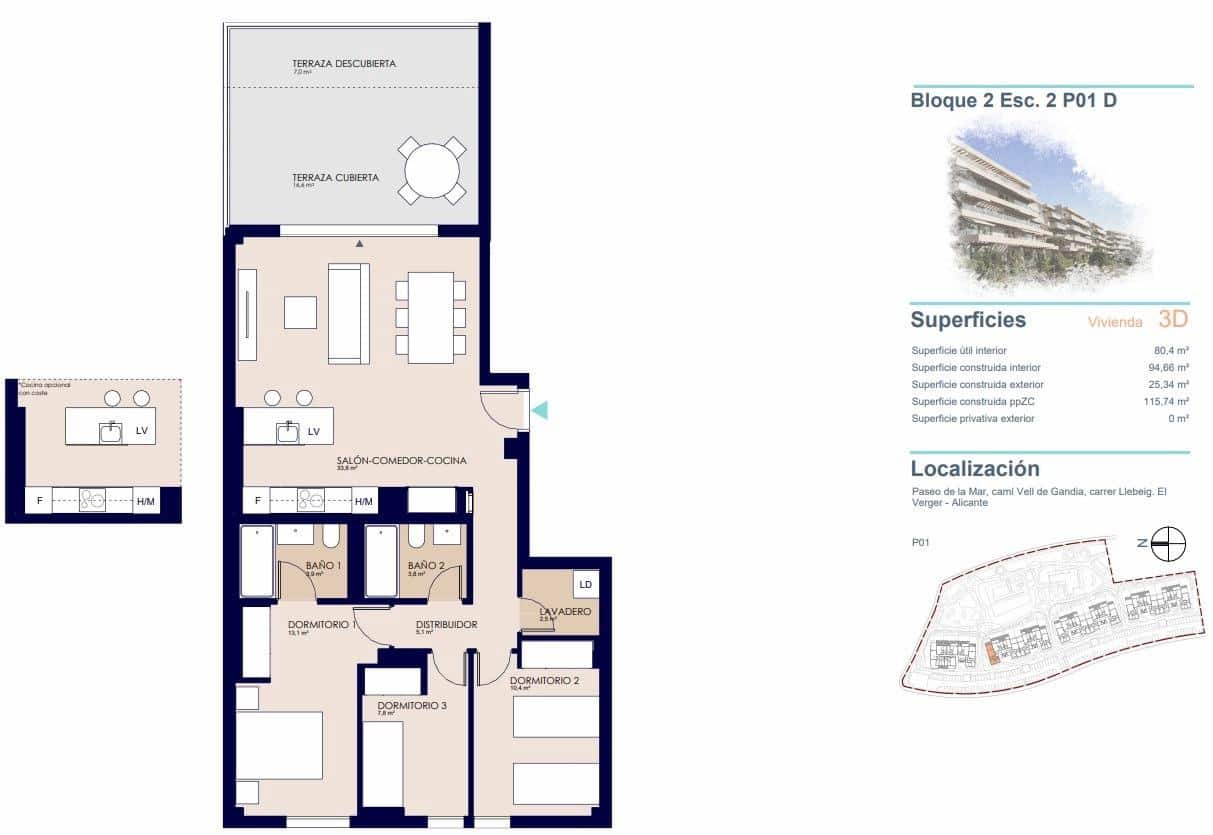 3 camera da letto Appartamento in vendita in El Vergel / Verger - 395.000 € (Rif: 9570296)