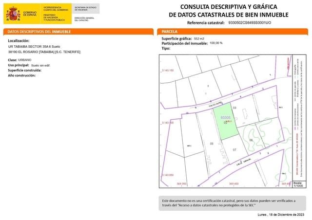 Building Plot for sale in Tabaiba, El Rosario - € 125,000 (Ref: 8760035)