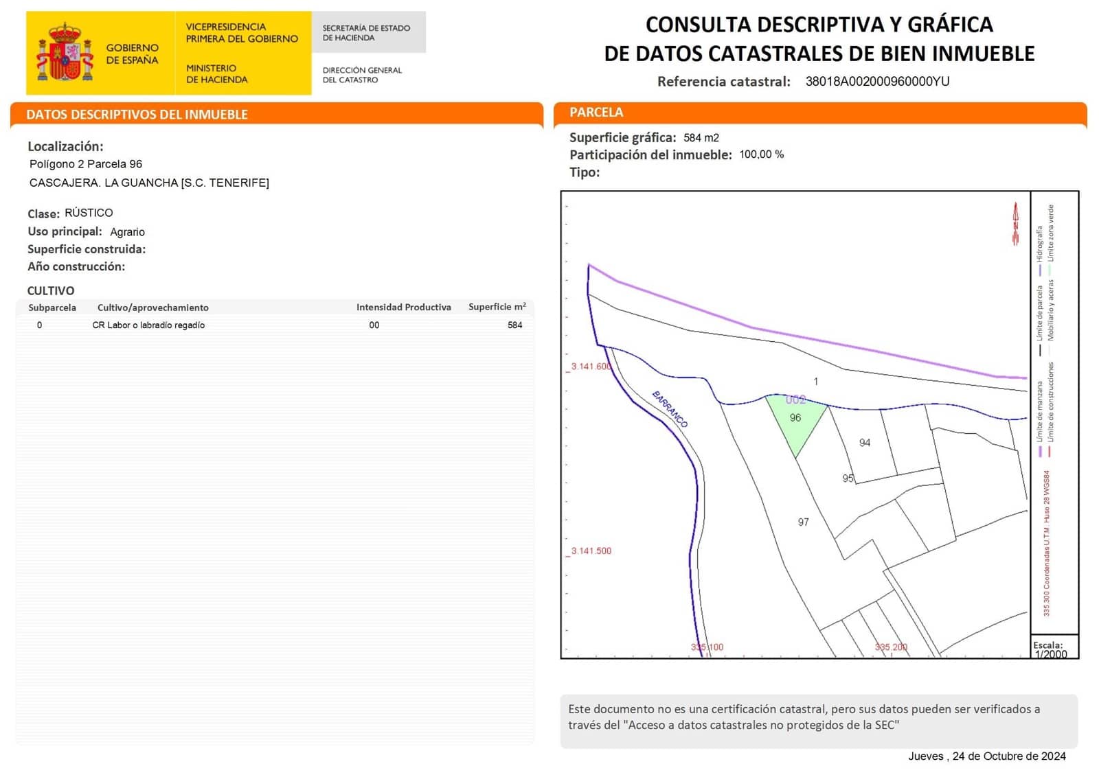 Finca/Casa Rural de 2 habitaciones en La Guancha en venta - 290.000 € (Ref: 8776256)