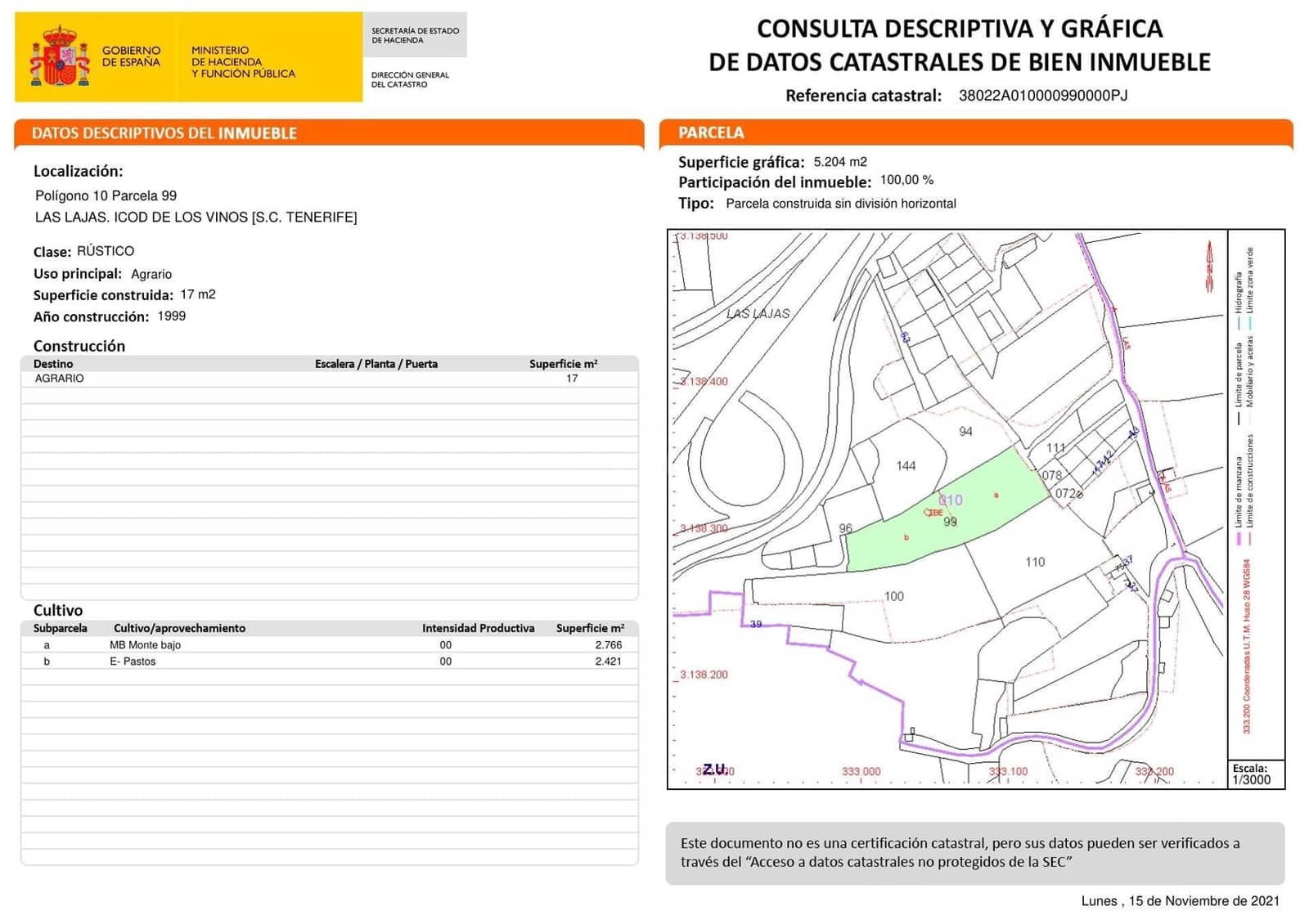 Ubebygd land til salgs i Icod de los Vinos - € 110 000 (Ref: 8900119)