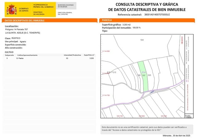 Terreno Não Urbanizado para venda em Las Moraditas, Adeje - 96 000 € (Ref: 8961587)