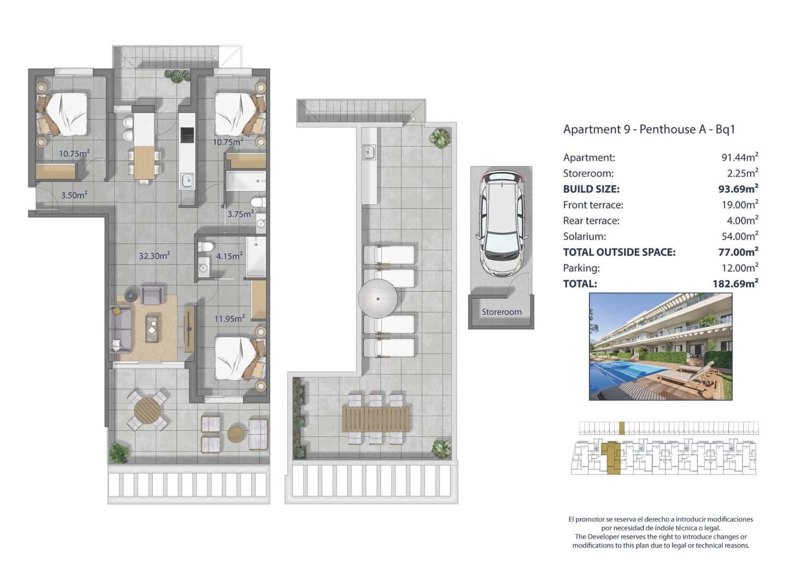 3 bedroom Penthouse for sale in Los Narejos with pool garage - € 479,000 (Ref: 10015254)