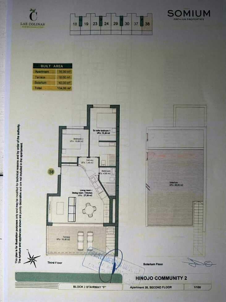 2 sypialnia Penthouse na sprzedaż w Las Colinas Golf z basenem garażem - 369 000 € (Ref: 9433291)