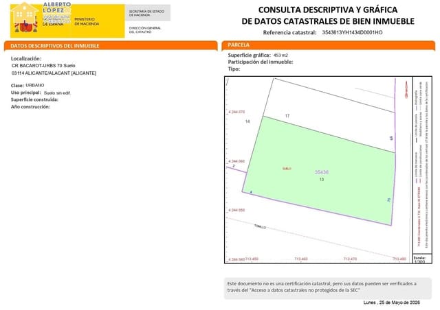 Tomt till salu i Alicante stad - 300 000 € (Ref: 9860208)