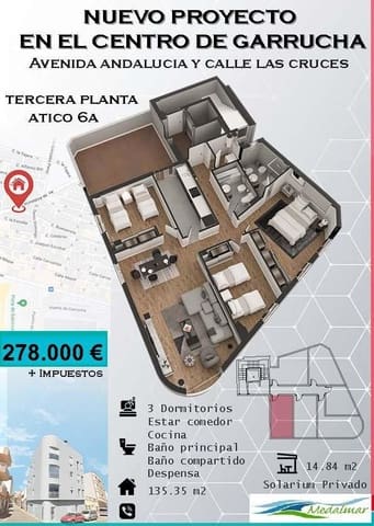 3 soverom Penthouse til salgs i Garrucha med garasje - € 278 000 (Ref: 8909988)