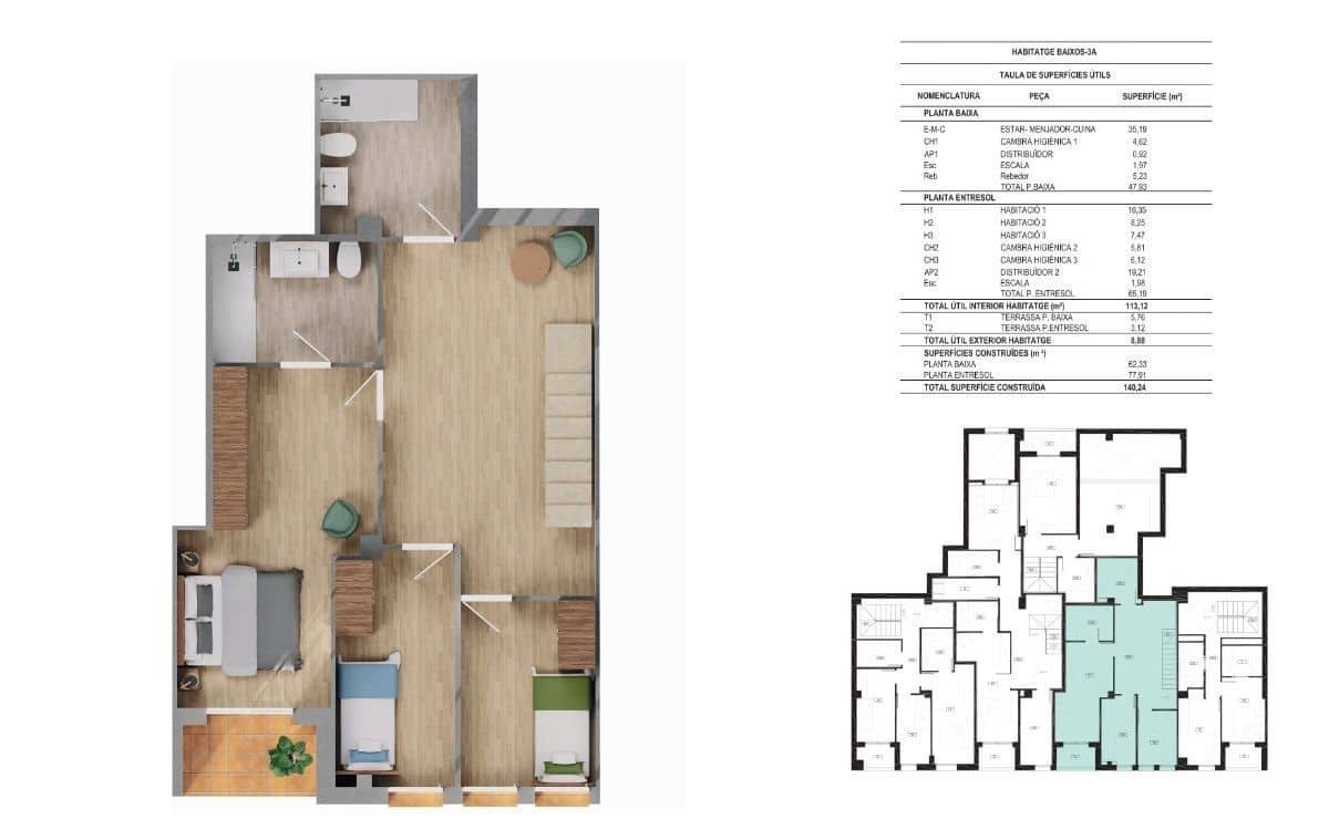 3 makuuhuone Huoneisto myytävänä paikassa Girona kaupunki - 398 000 € (Ref: 9876774)