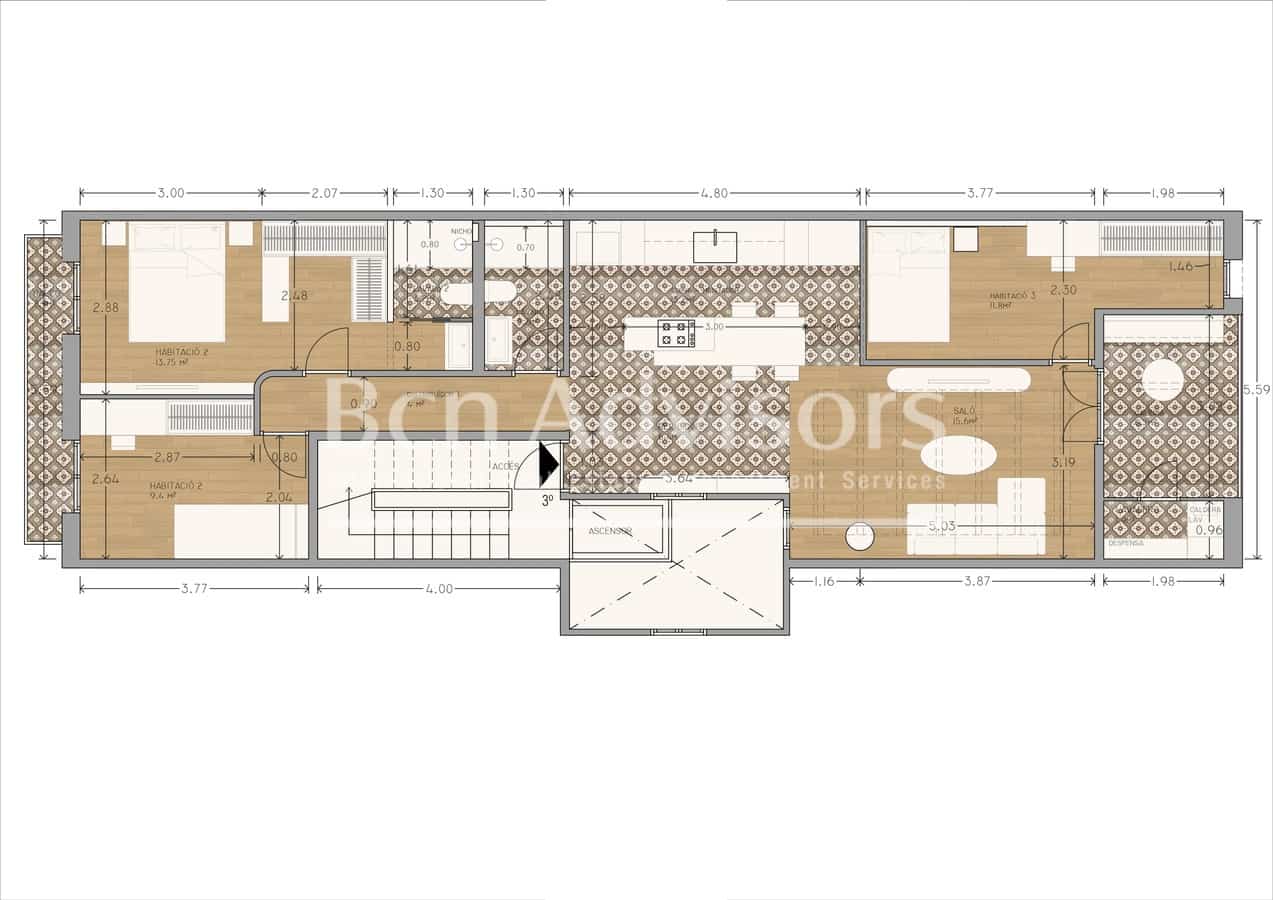 Apartamento de 3 habitaciones en Barcelona ciudad en venta - 1.095.000 € (Ref: 9807836)