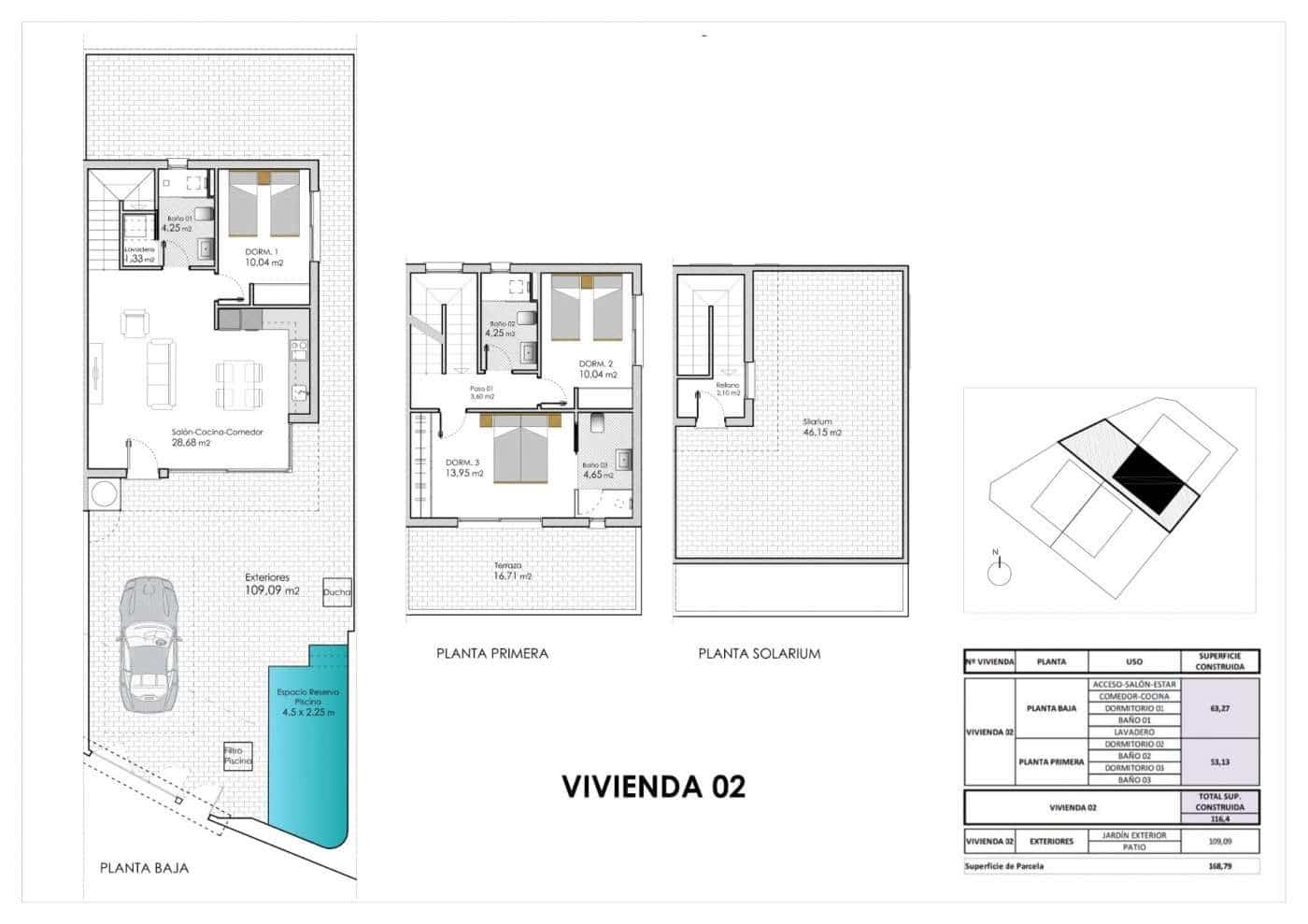 Pareado de 3 habitaciones en Pilar de la Horadada en venta con piscina - 379.900 € (Ref: 9332623)