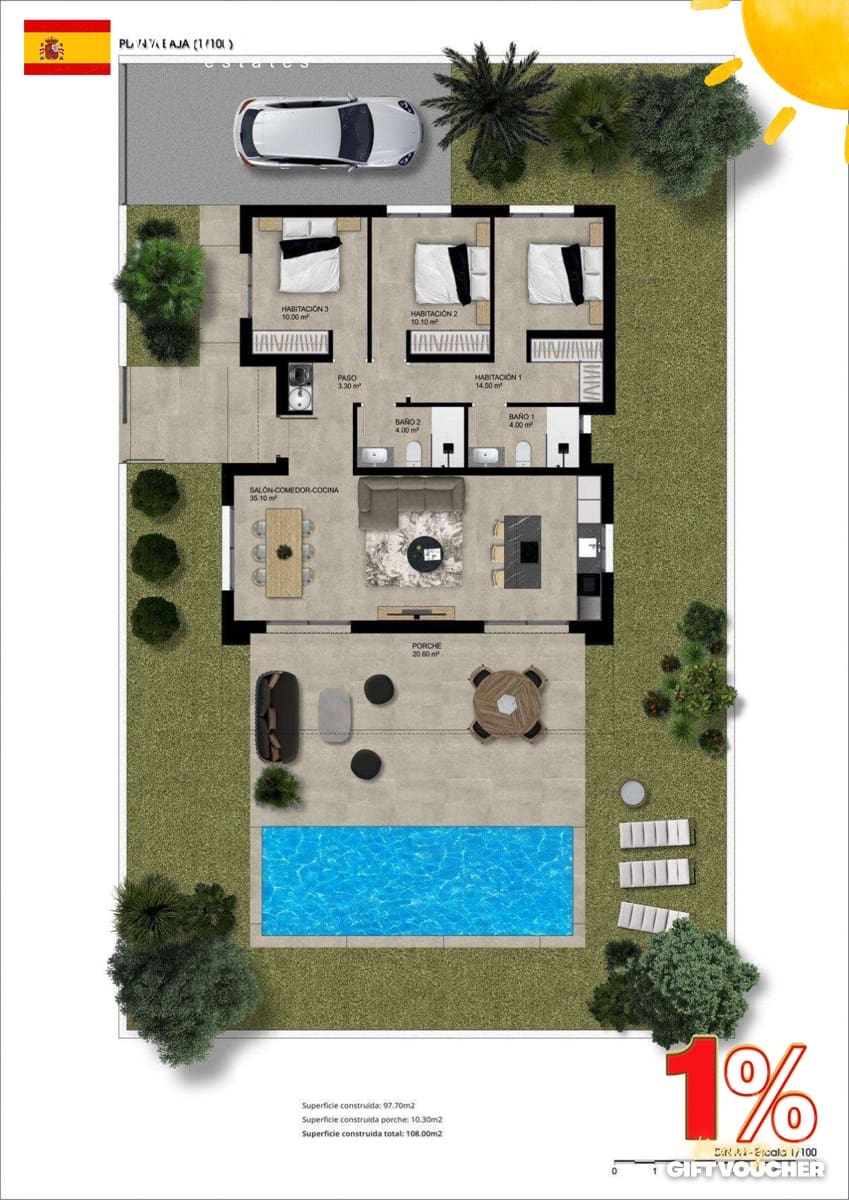 3 bedroom Villa for sale in Hondon de las Nieves with pool garage - € 325,900 (Ref: 9699232)