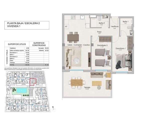 2 Zimmer Apartment zu verkaufen in Norte, Santa Pola mit Pool - 245.000 € (Ref: 8610057)
