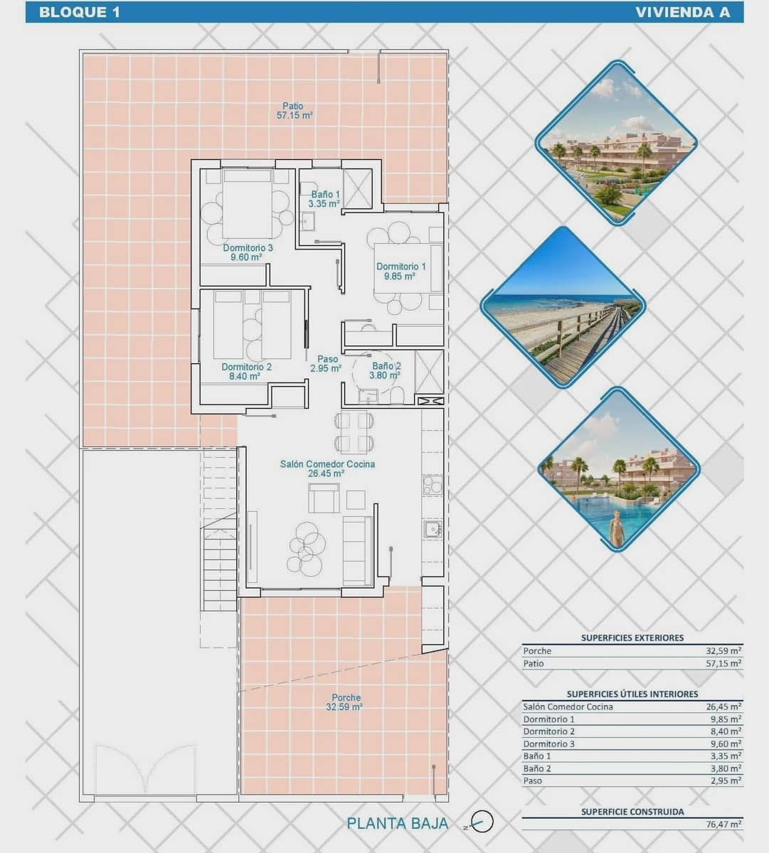3 quarto Bungalow para venda em Pilar de la Horadada com piscina garagem - 299 900 € (Ref: 9968761)