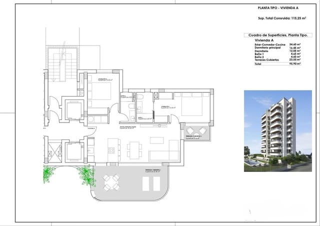 2 quarto Apartamento para venda em Guardamar del Segura com piscina - 269 000 € (Ref: 9415864)