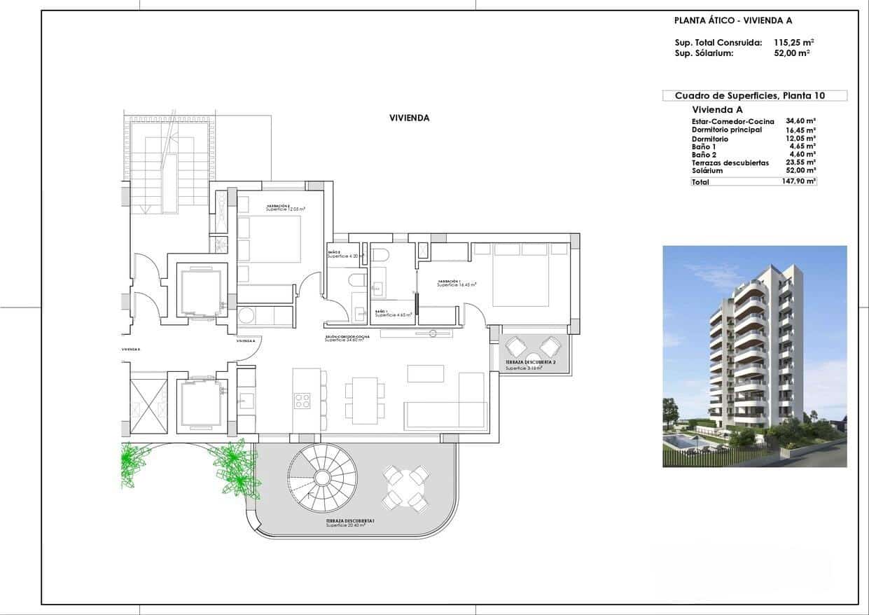 2 makuuhuone Kattohuoneisto myytävänä paikassa Guardamar del Segura mukana uima-altaan - 539 000 € (Ref: 9427138)