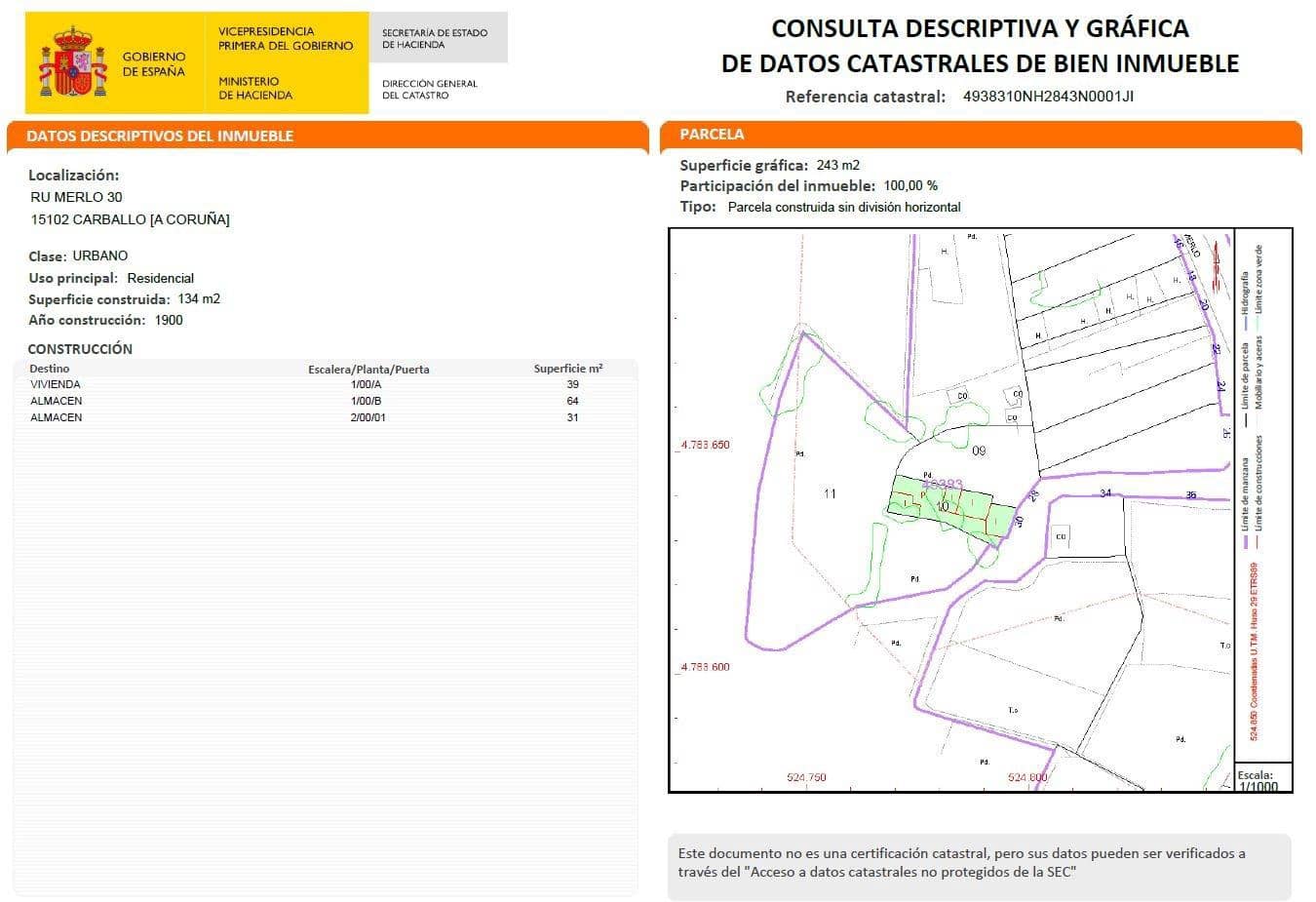1 camera da letto Finca/Casa di Campagna in vendita in Carballo - 64.900 € (Rif: 9383414)