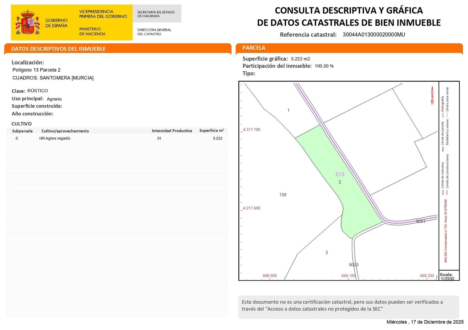 Undeveloped Land for sale in Santomera - € 45,000 (Ref: 9714870)