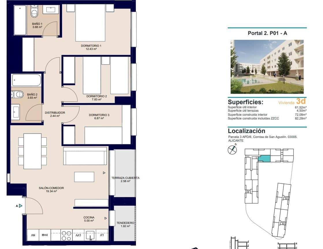3 slaapkamer Appartement te koop in Alicante stad met zwembad garage - € 295.000 (Ref: 10049986)