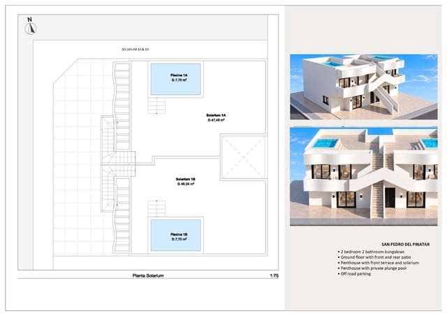2 makuuhuone Bungalow myytävänä paikassa Lo Pagan, San Pedro del Pinatar mukana uima-altaan 
autotalli - 299 950 € (Ref: 10101877)