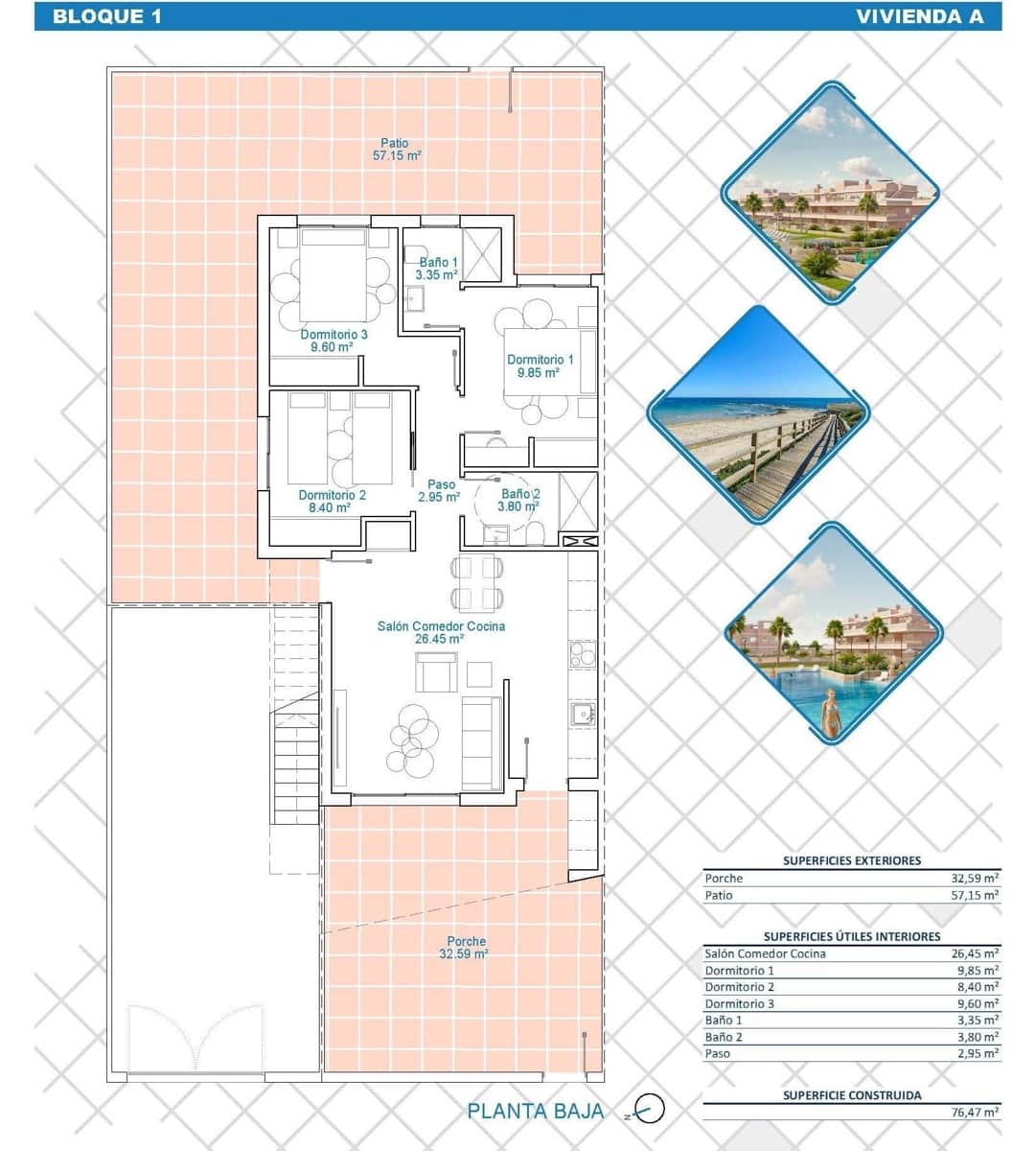 3 soveværelse Bungalow til salg i Pilar de la Horadada med swimmingpool garage - € 304.900 (Ref: 9830858)