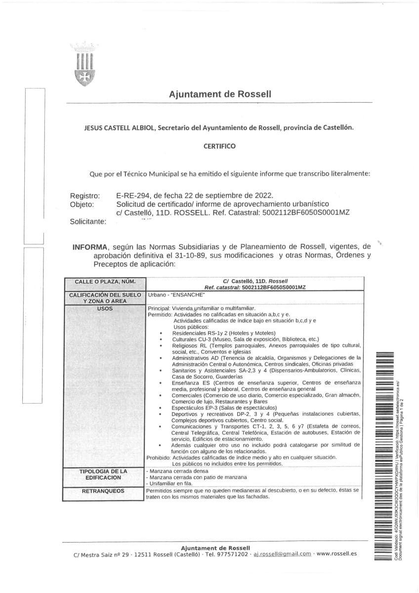 Solar/Parcela en Rossell en venta - 11.000 € (Ref: 7394351)