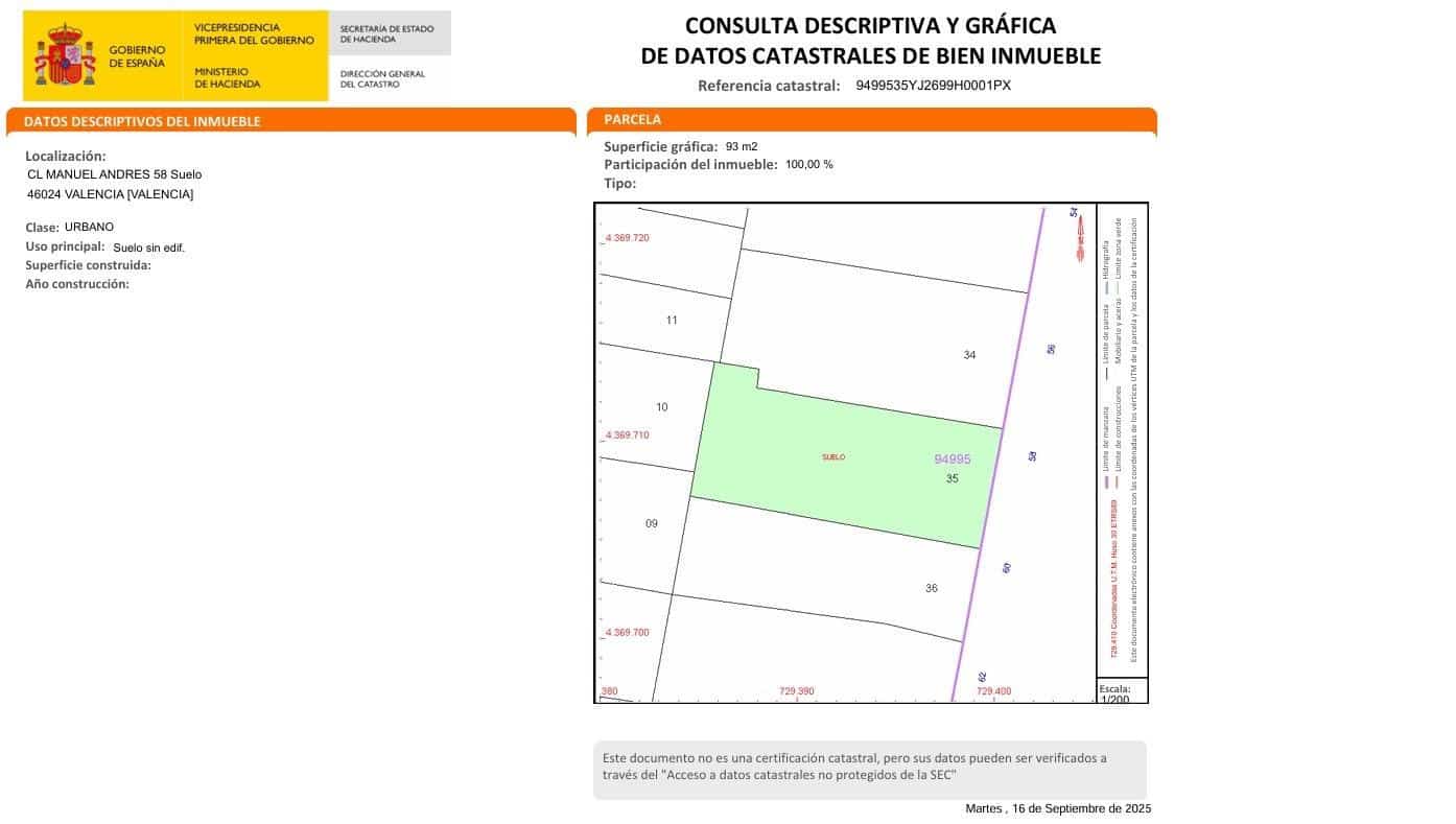 Tomt till salu i Valencia stad - 90 000 € (Ref: 9272435)