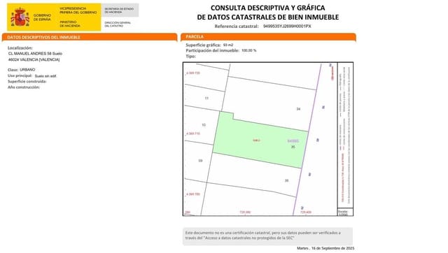 Tomt till salu i Natzaret, Valencia stad - 90 000 € (Ref: 9272435)