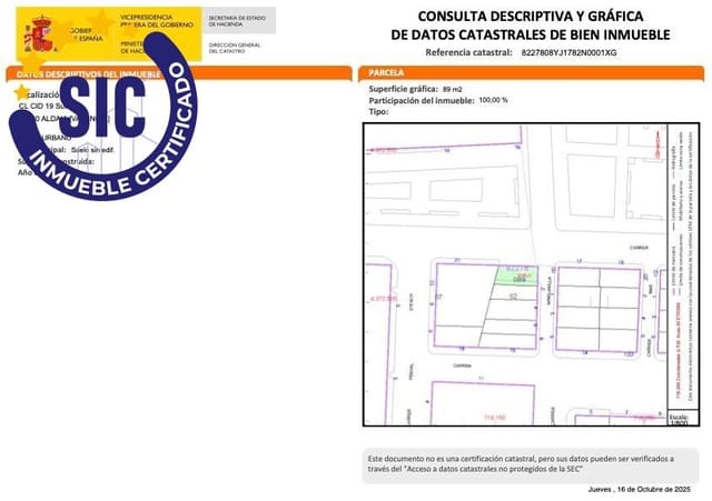 Byggegrund til salg i Aldaia - € 72.000 (Ref: 9513561)
