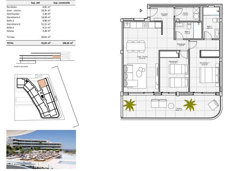 2 quarto Apartamento para venda em Costa Adeje com garagem - 580 000 € (Ref: 6902982)