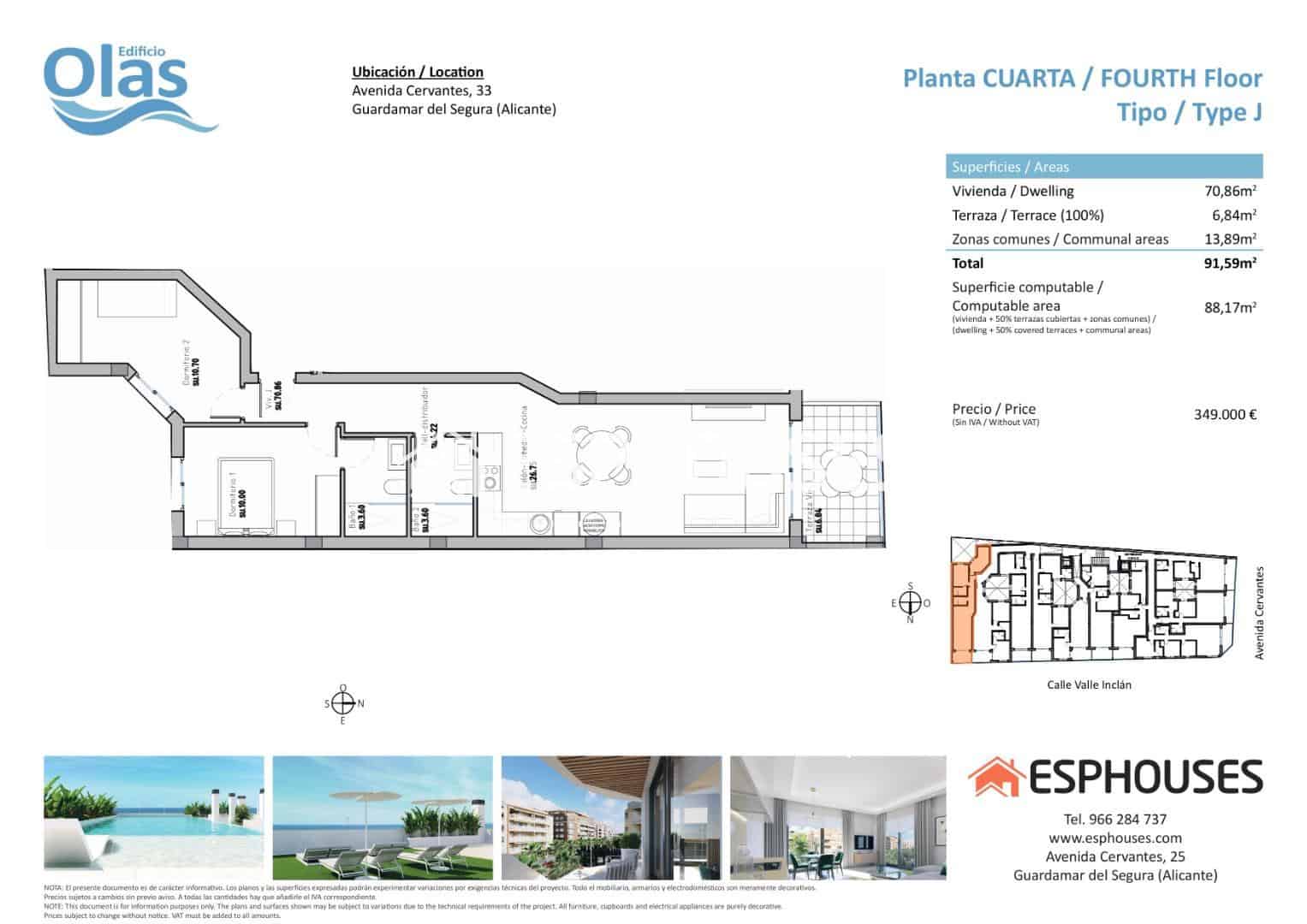 2 chambre Appartement à vendre à Guardamar del Segura avec piscine - 349 000 € (Ref: 7664954)