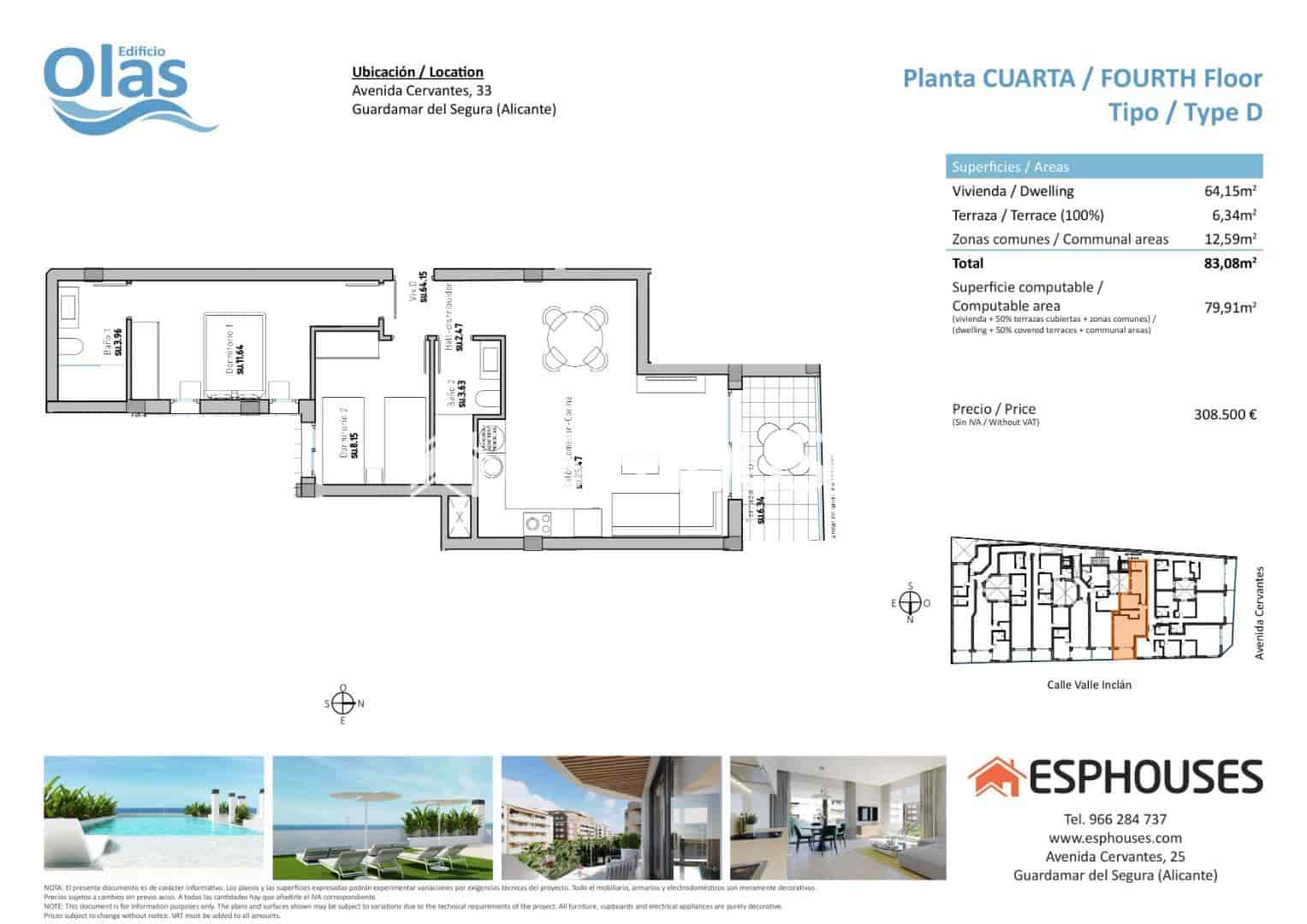 2 soverom Leilighet til salgs i Guardamar del Segura med svømmebasseng - € 308 500 (Ref: 7664972)