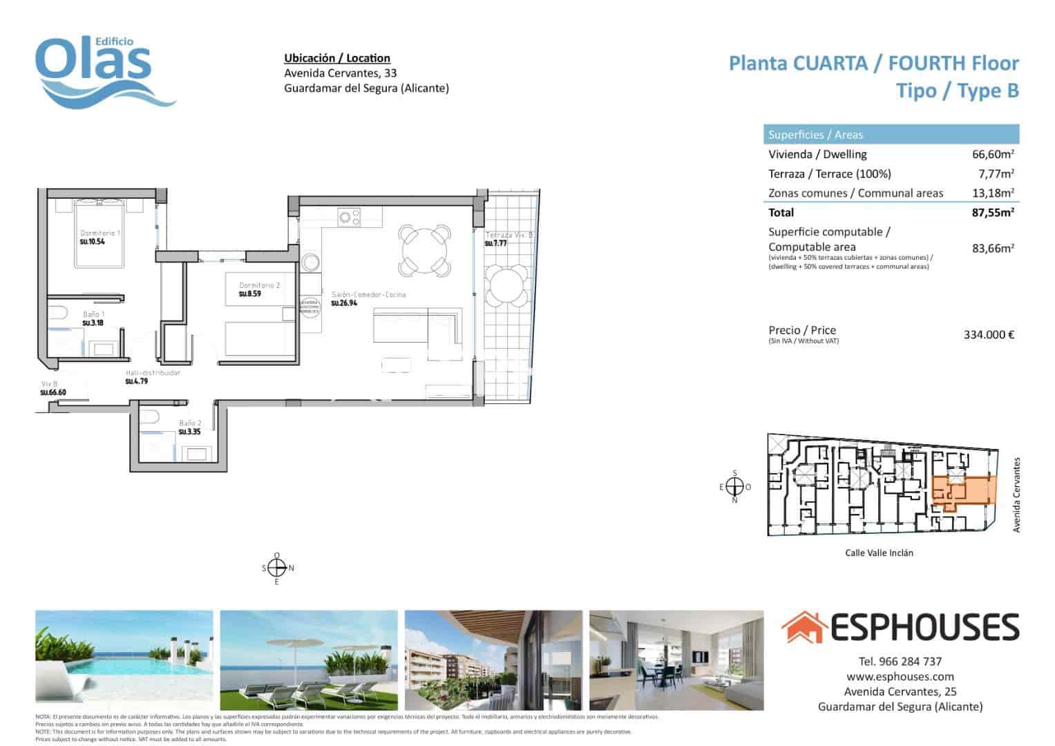 2 slaapkamer Appartement te koop in Guardamar del Segura met zwembad - € 334.000 (Ref: 7664975)