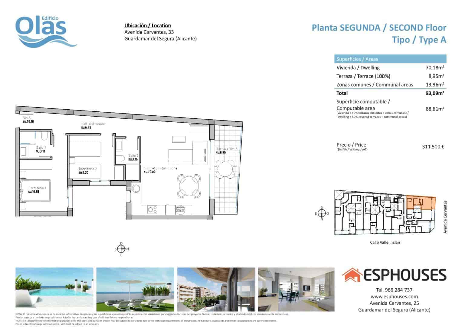 2 makuuhuone Huoneisto myytävänä paikassa Guardamar del Segura mukana uima-altaan - 311 500 € (Ref: 7664980)
