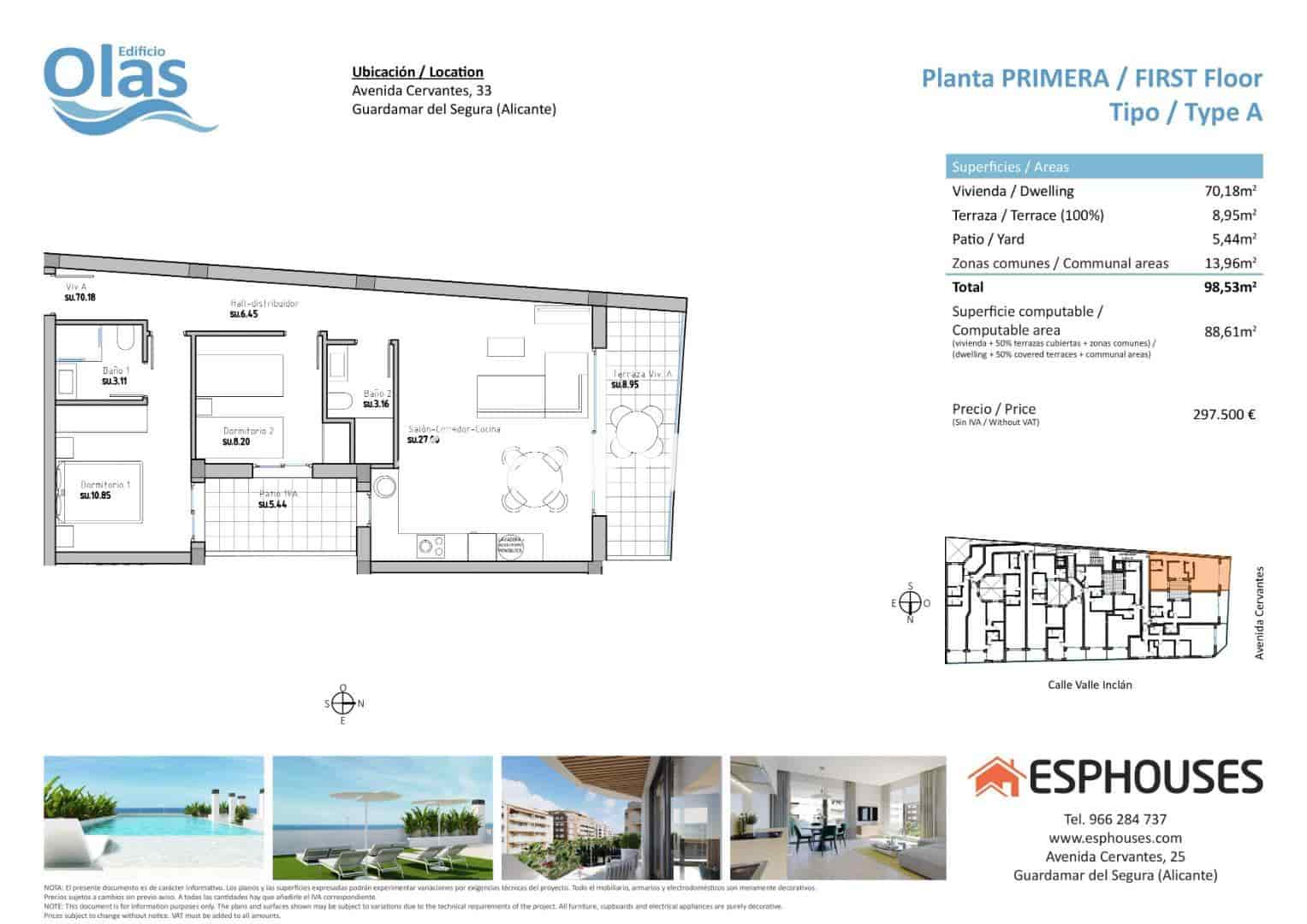 2 quarto Apartamento para venda em Guardamar del Segura com piscina - 297 500 € (Ref: 7664989)