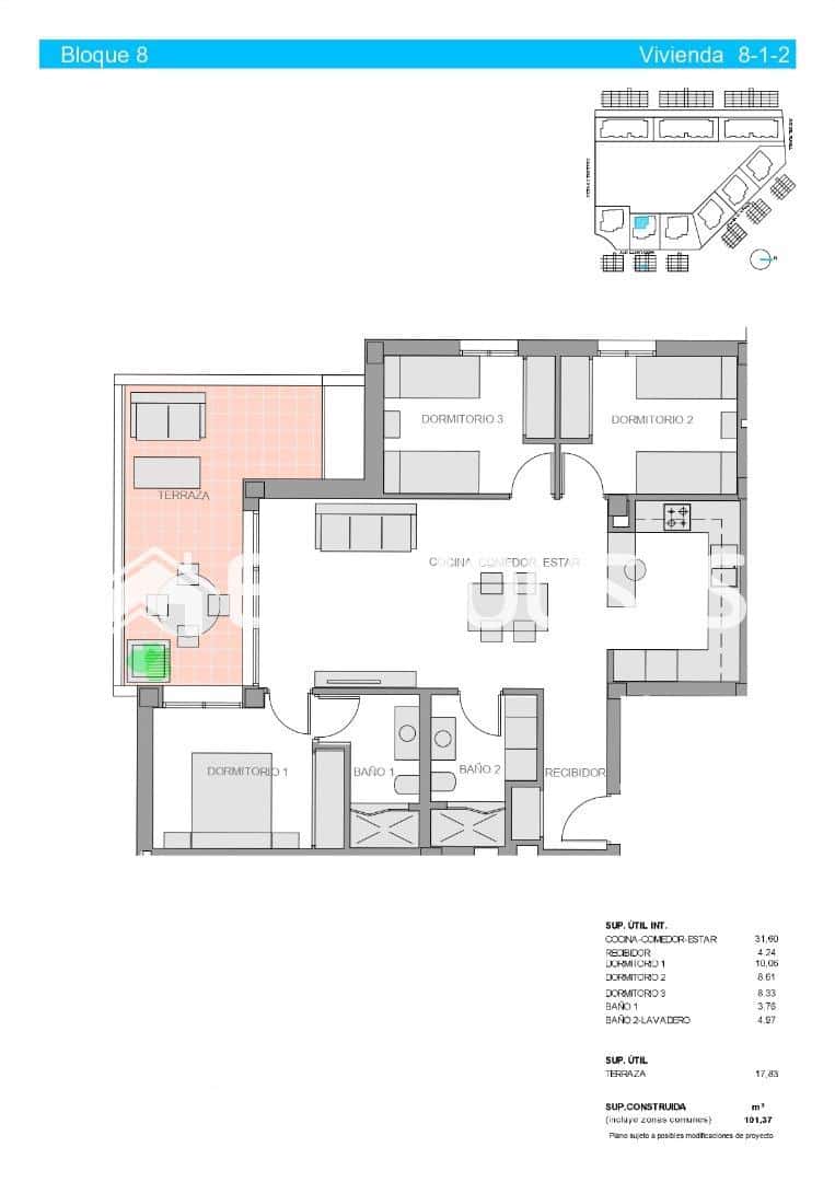 3 chambre Appartement à vendre à Guardamar del Segura avec piscine garage - 264 900 € (Ref: 9444265)