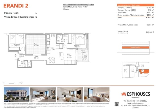2 Zimmer Apartment zu verkaufen in Florida Baja, Alicante / Alacant Stadt mit Pool - 244.500 € (Ref: 9444306)