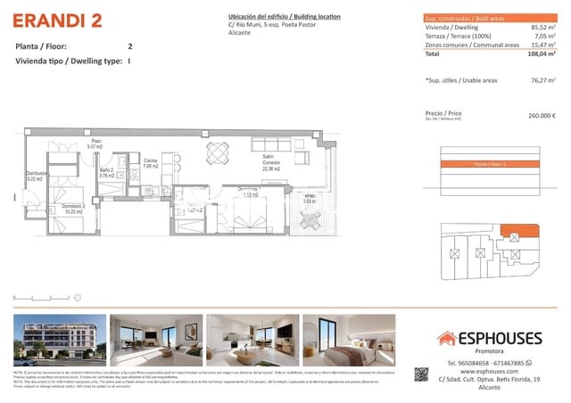 2 Zimmer Apartment zu verkaufen in Florida Baja, Alicante / Alacant Stadt mit Pool - 260.000 € (Ref: 9444309)