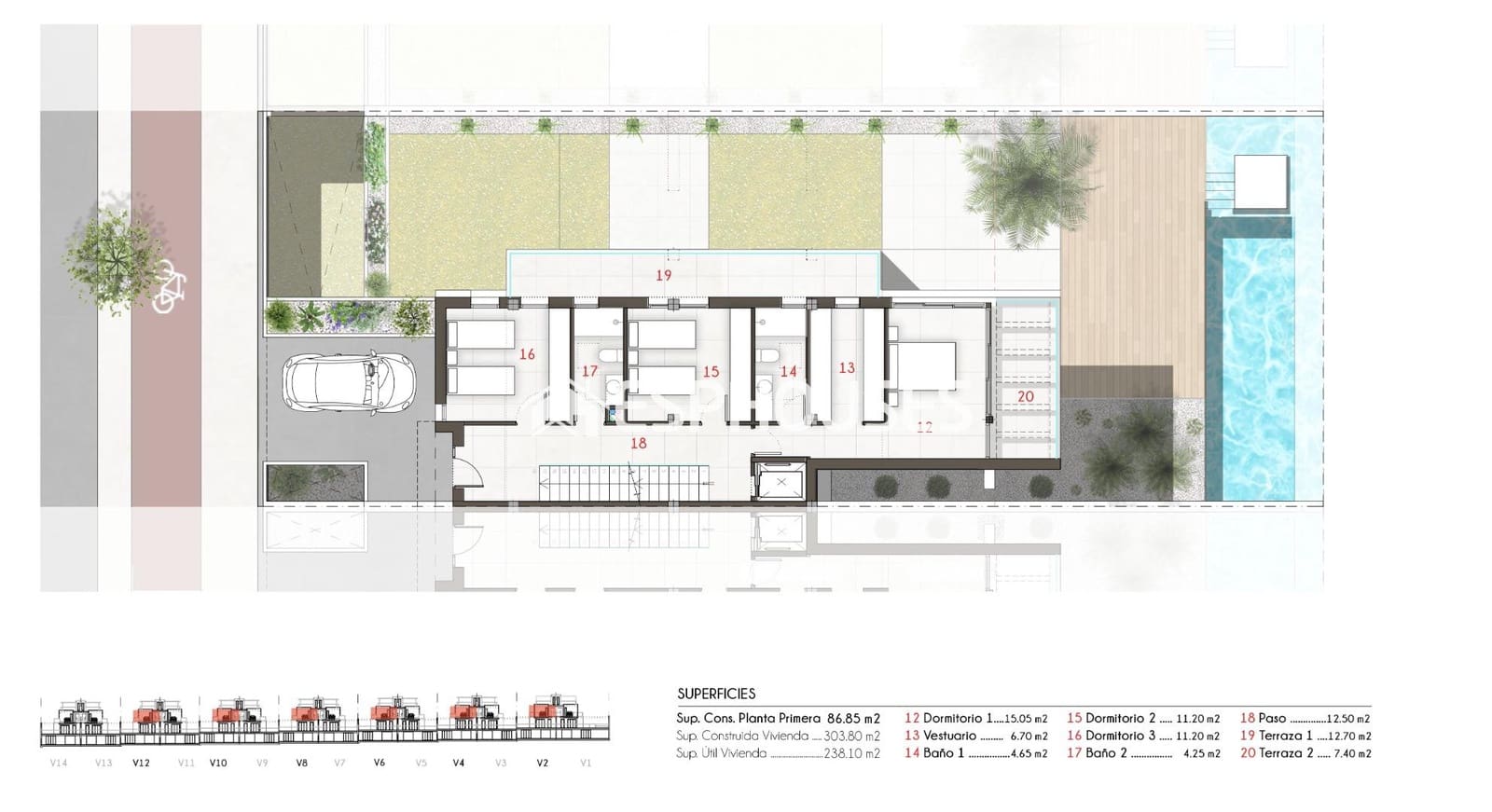 3 chambre Bungalow à vendre à Monforte del Cid avec piscine garage - 895 000 € (Ref: 9444428)
