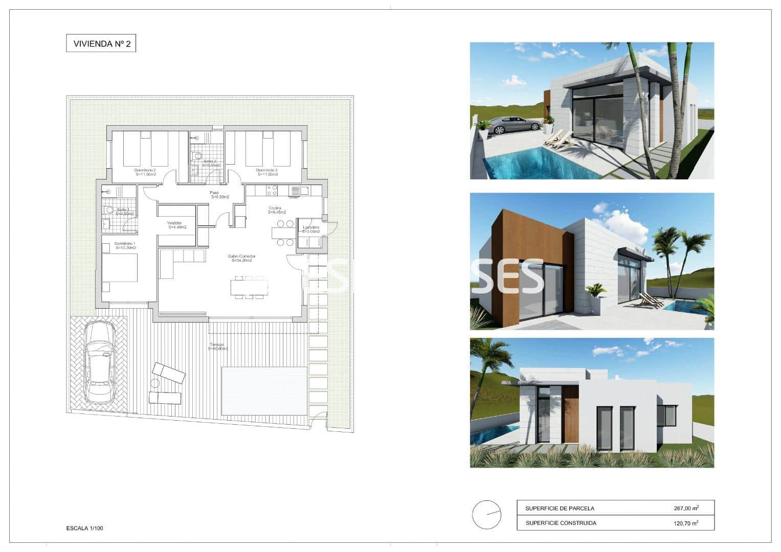 3 chambre Villa/Maison à vendre à Pilar de la Horadada avec piscine garage - 410 000 € (Ref: 9445126)