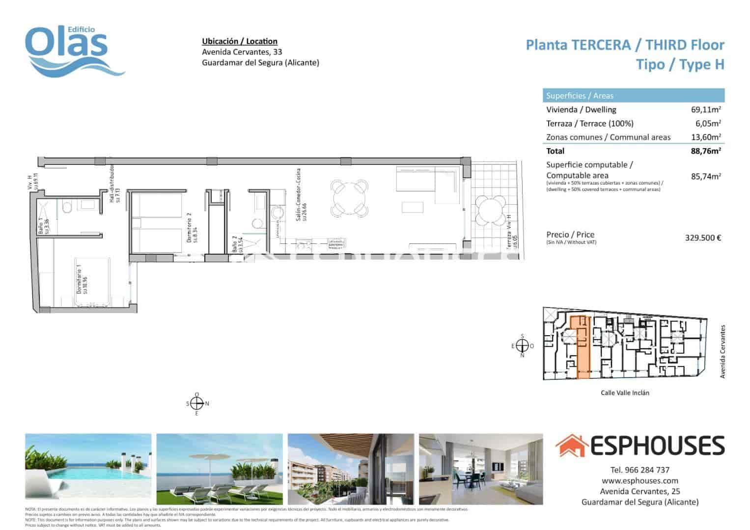 2 chambre Appartement à vendre à Guardamar del Segura avec piscine - 329 500 € (Ref: 9445210)